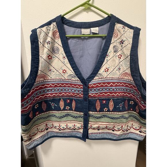 Blair Vintage Vest Knit Embroidered Denim Cottage Core 2XL - Picture 7 of 12
